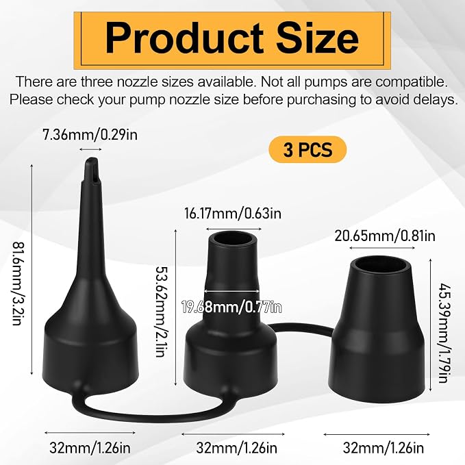 3 Sets Air Pump Nozzles Replacement Plastic Pump Nozzles 3 Sizes Inflatable - Image 2