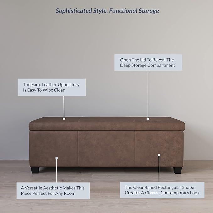 BELLEZE Storage Faux Leather Ottoman, 47 Inch Bench Bedroom Bench - Image 4