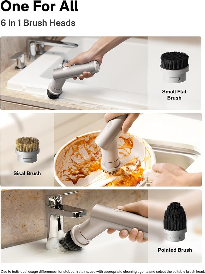 HOTO Handheld Short-Handle Electric Spin Scrubber, IPX7 Waterproof Cordless - Image 2