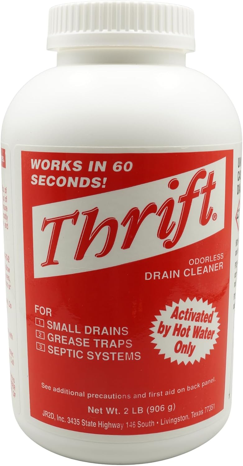 Thrift T-200 Odorless Drain Cleaner – Hot Water Activated Drain Cleaner for Small Drains, Grease Traps, Septic Systems & Sewer Lines – 2 Pound Bottles (Pack of 2)