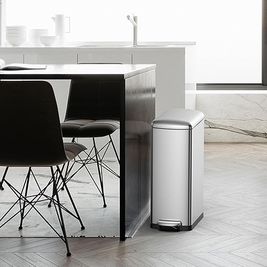 30 L Kitchen Step Trash Can, 8 Gallon Narrow Stainless Steel Waste Bin - Image 5