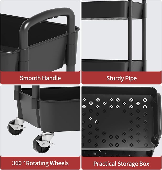 Sywhitta 3-Tier Plastic Rolling Utility Cart - Image 7