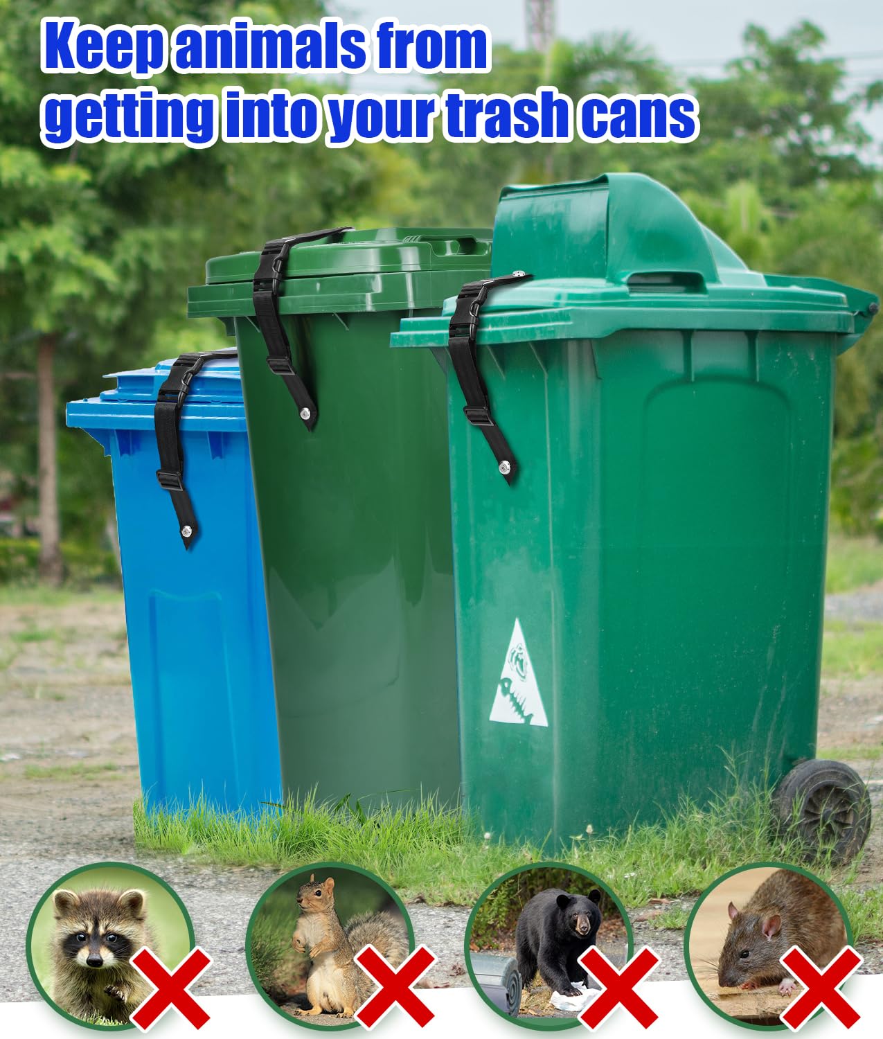 PAHTTO Trash Can Locks for Animals, Universal Garbage Can Lock, Nylon Bear Proof Trash Bin Lid Lock, Adjustable and Easy to Install, Heavy-Duty Garbage Can Strap for Outdoor Trash Can