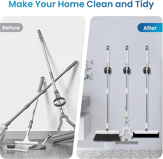 Broom Holder Wall Mount, Stainless Steel Heavy Duty Mop Holder Broom Mop Hanger - Image 5