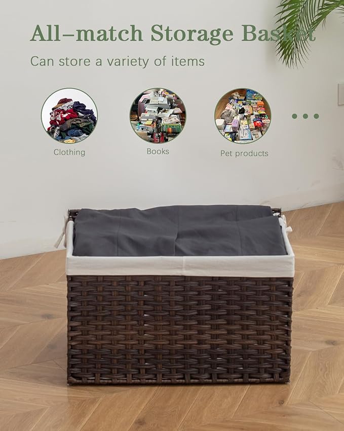 Storage Basket with Lid Rattan Woven Storage Baskets with 2 Separate Lids - Image 5