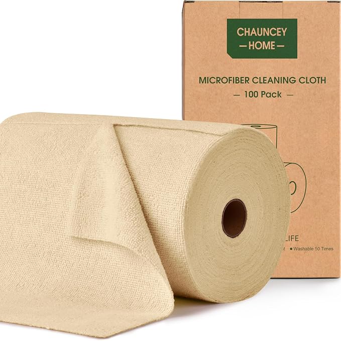 Roll of Microfiber Cleaning Cloth –100 Pack, Tear Away Microfiber Towels by CHAUNCEYHOME