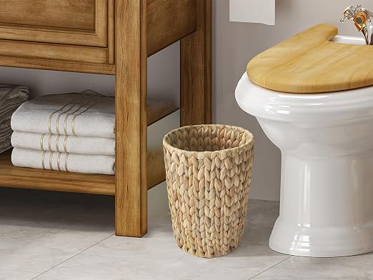 Wicker Trash Can, Small Bathroom Trash Can, Water Hyacinth Wicker Waste Basket - Image 2