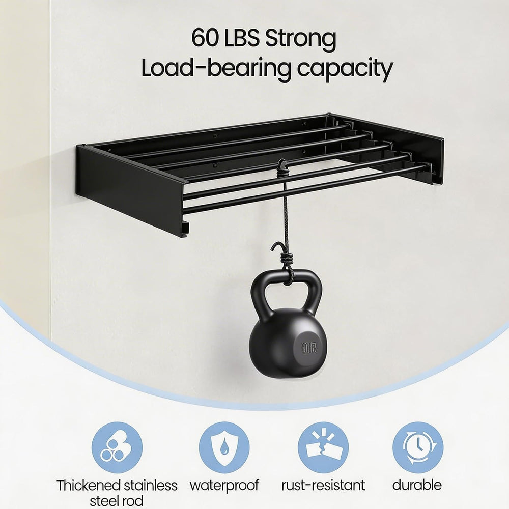 Wall Mounted Laundry Drying Rack, Carbon Steel Foldable & Retractable Clo...