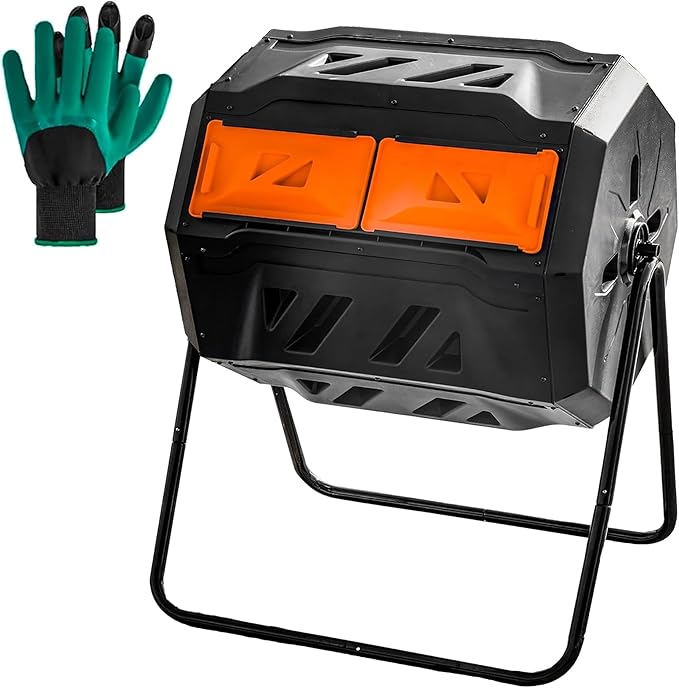 Hourleey Compost Bin Outdoor, 43 Gallon Dual Chamber Tumbling Composting Bin by Hourleey