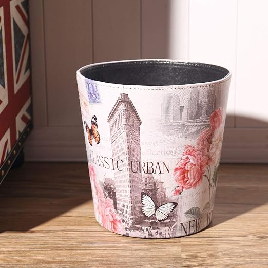 PU Leather Small Trash Can Wastebasket, Round Garbage Container Basket - Image 5
