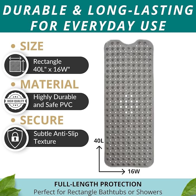 ENKOSI Bathtub Mat – 40 x 16 Inch Extra Long Non Slip Shower Mat – Anti Slip - Image 3