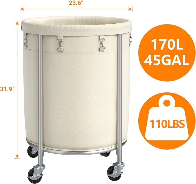 ELYKEN Laundry Basket with Wheels, 170L Rolling Laundry Hamper with Removable - Image 2