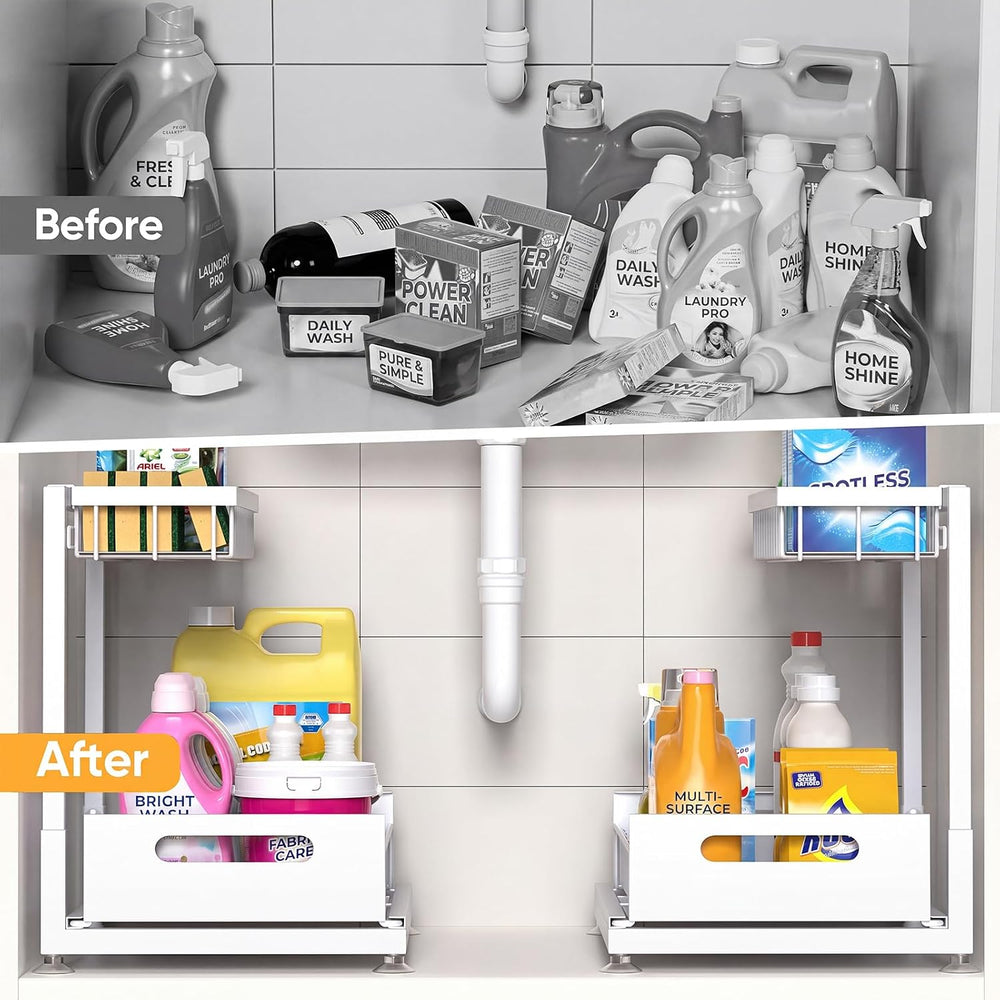 Saydear 2-Pack L-Shaped Under Sink Organizer, 2-Tier Pull-out Cabinet Rack