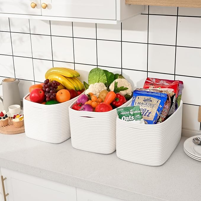3-Pack Shelf Baskets for Organizing, Woven Storage Basket for Shelves, Cotton - Image 7