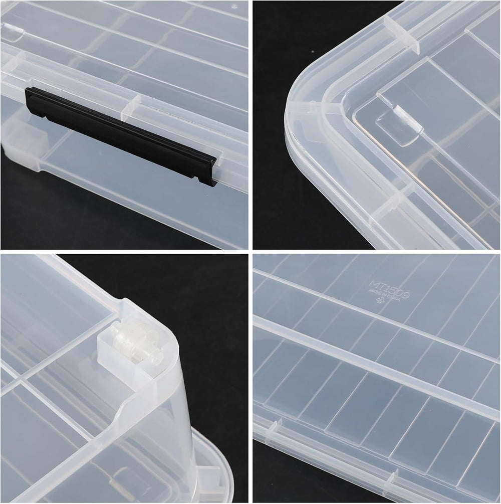 40 Quart Large Flat Clear Plastic Underbed Storage Bin, 3 Packs