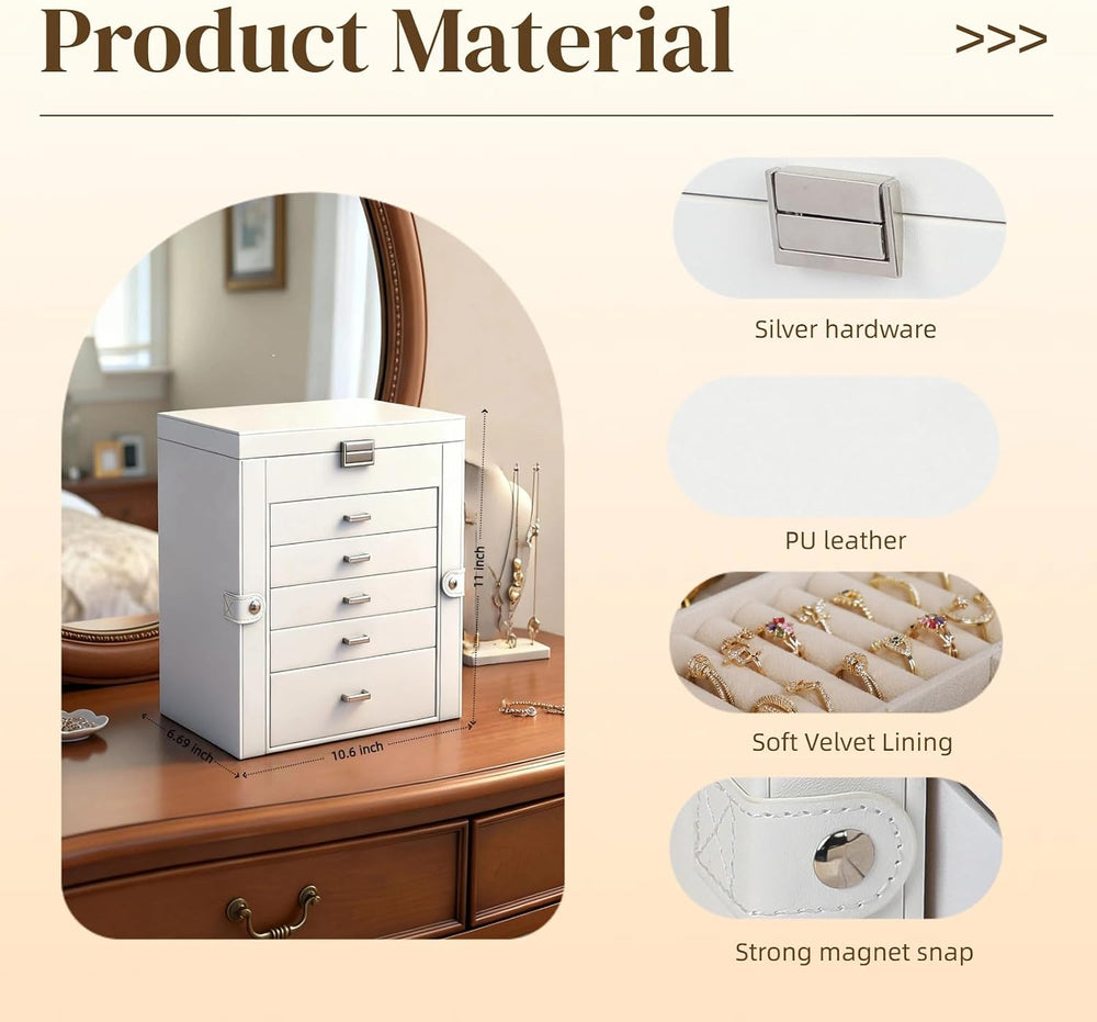 BOOVO Large Jewelry Box for Women 6 Layer