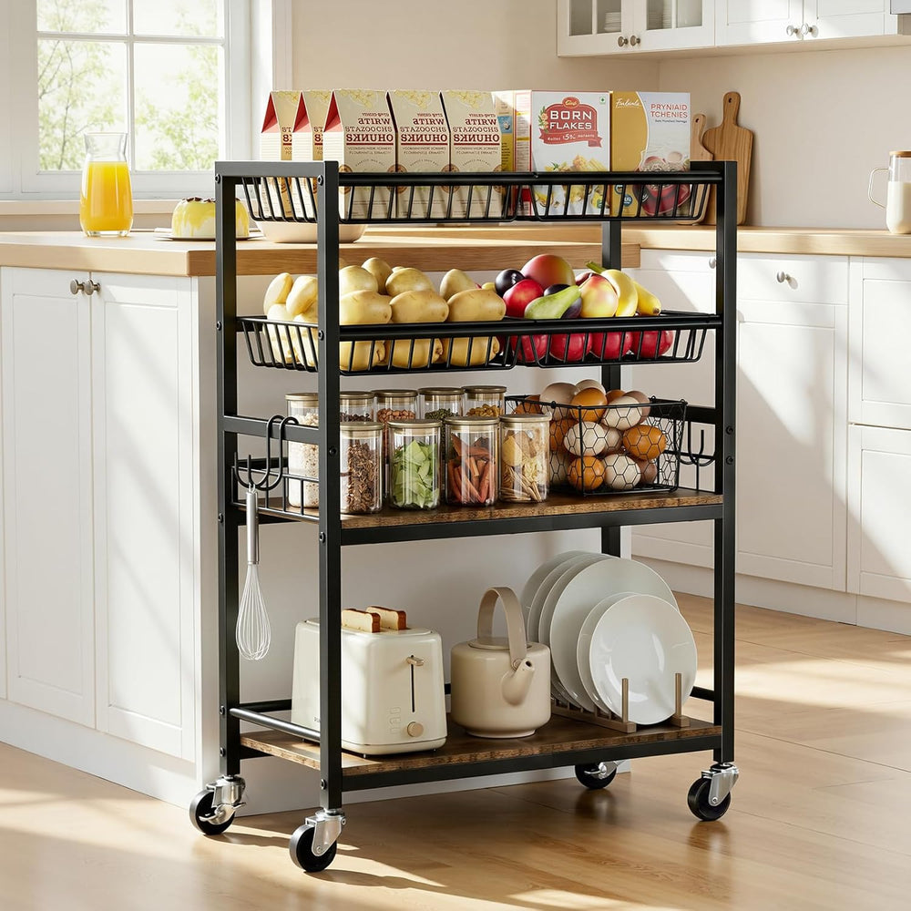 Fruit Vegetable Storage Cart, 4 Detachable Basket