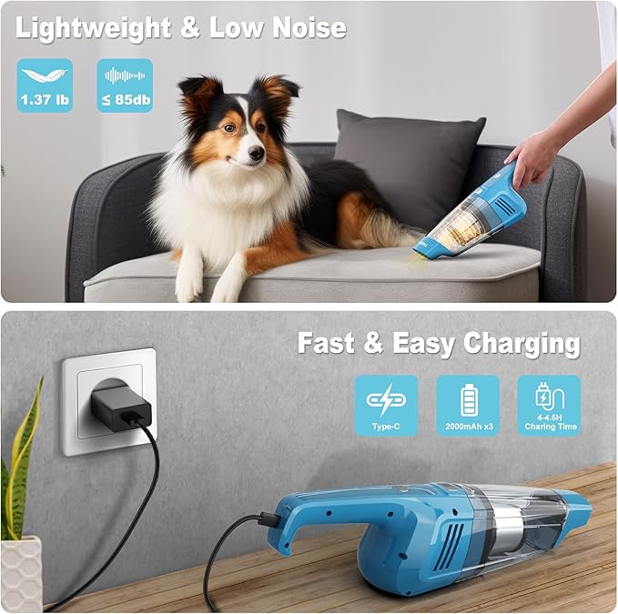 Handheld Vacuum Cordless, 14500PA Powerful Suction Hand Held Vacuum Cleaner - Image 4