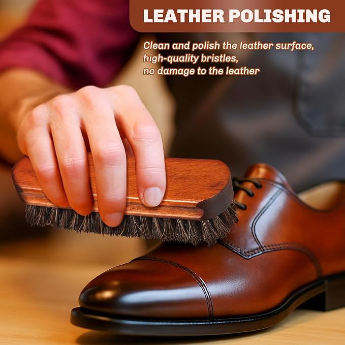 2 Pcs Horsehair Shine Shoes Brush Kit Polish Dauber Applicators Cleaning - Image 5