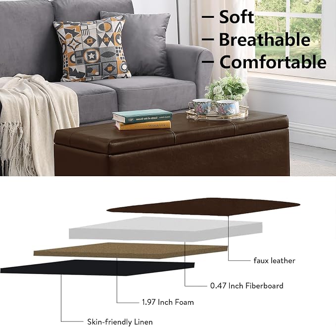 Ottoman with Storage Set of 3, Easy Open & Close w/Safety Hinges, Extra Seating - Image 3