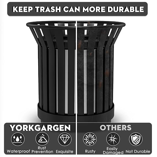 8Gallon/30L Commercial Outdoor & Indoor Metal Trash Can, Outdoor Slatted Trash - Image 2