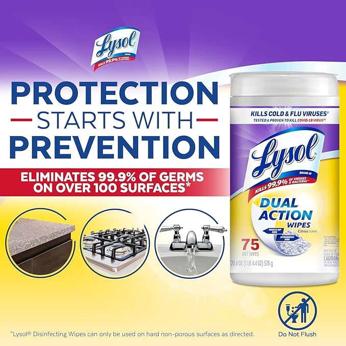 Lysol Dual Action Disinfectant Wipes, Dorm Room Essentials, Citrus Scent - Image 3