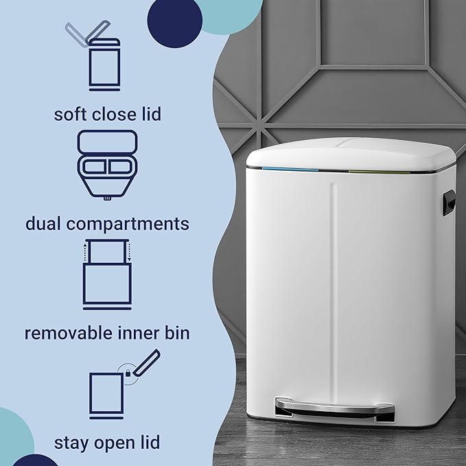 happimess HPM1005C Marco Rectangular 10.5-Gallon Double Bucket Garbage Can - Image 3