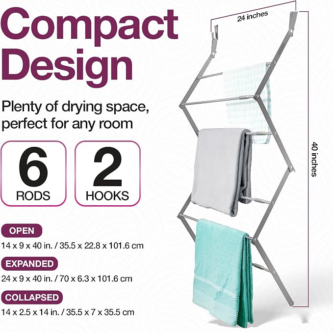 BLACK+DECKER Over The Door Expandable Telescopic Drying Rack, Clothes Organizer - Image 6