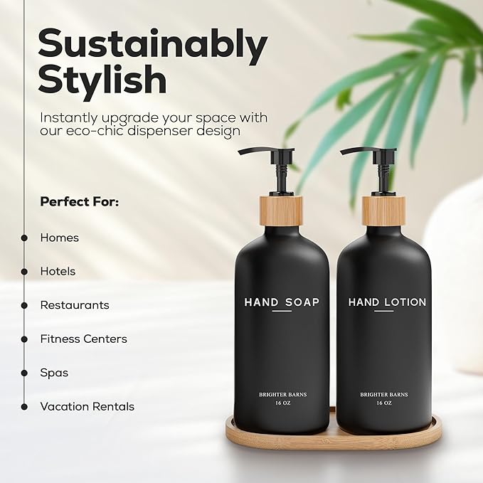 Black Glass Soap and Lotion Dispenser Set - Image 2