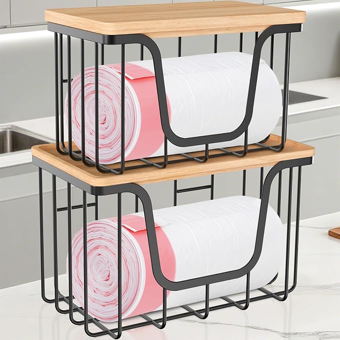 KONE Trash Bag Holder, 2 Pack Garbage Bag Dispenser, Storage Stackable Kitchen by KONE