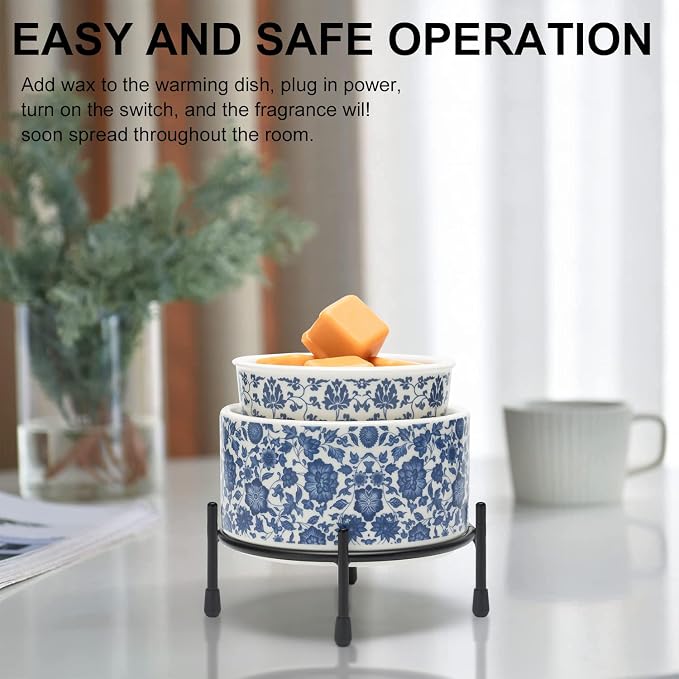 Blue & White Porcelain Pattern Wax Melt Warmer, Ceramic 3-in-1 Electric Candle - Image 7