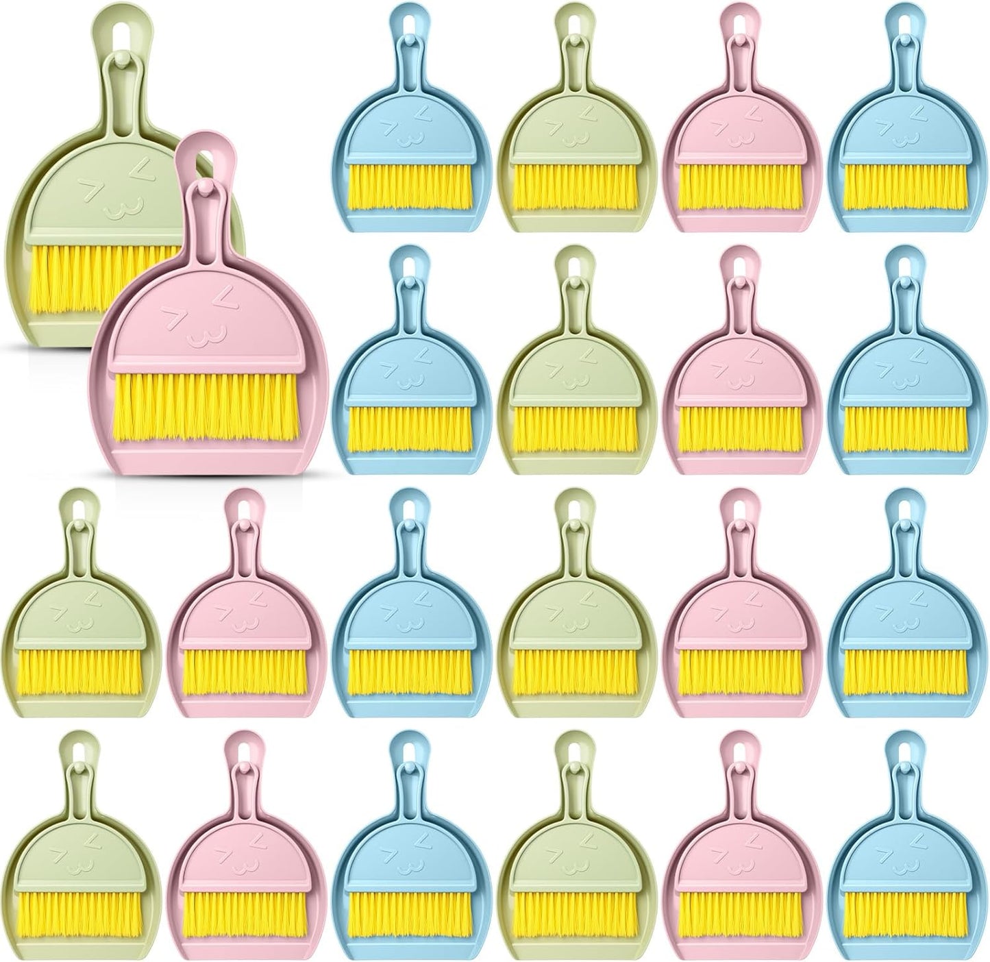 LemonRoad 30 Pcs Mini Broom and Dustpan Set with Handle Nesting Tiny Cleaning Broom Hangable Back to School Supplies for Classroom Office Desk Car Kitchen Camping Pet Area Pastel Colors