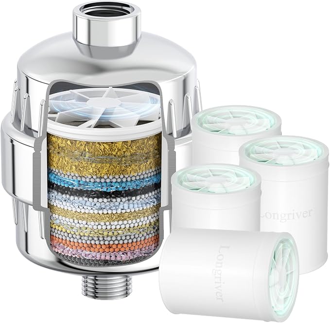 R7 Shower Filter with 4 Replacement Cartridge High Put Shower Water Filter by DesignedforaSpa-LikeShower