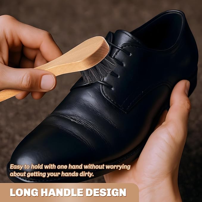 2 Pcs Horsehair Shine Shoes Brush Kit Polish Dauber Applicators Cleaning - Image 4