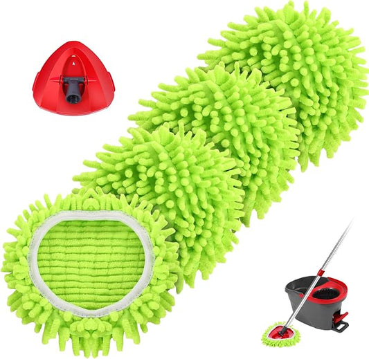 Chenille Mop Heads Replacements 4 Pcs & 1 Base Set by BocaStory