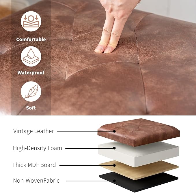 Joveco Leather Storage Ottoman, Foot Rest Stool - Image 5