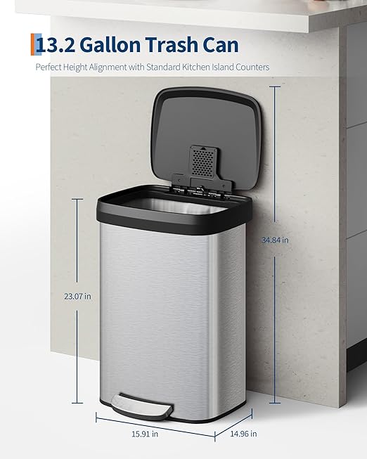 Garvee 13 Gallon / 50 L Stainless Steel Trash Can - Image 6