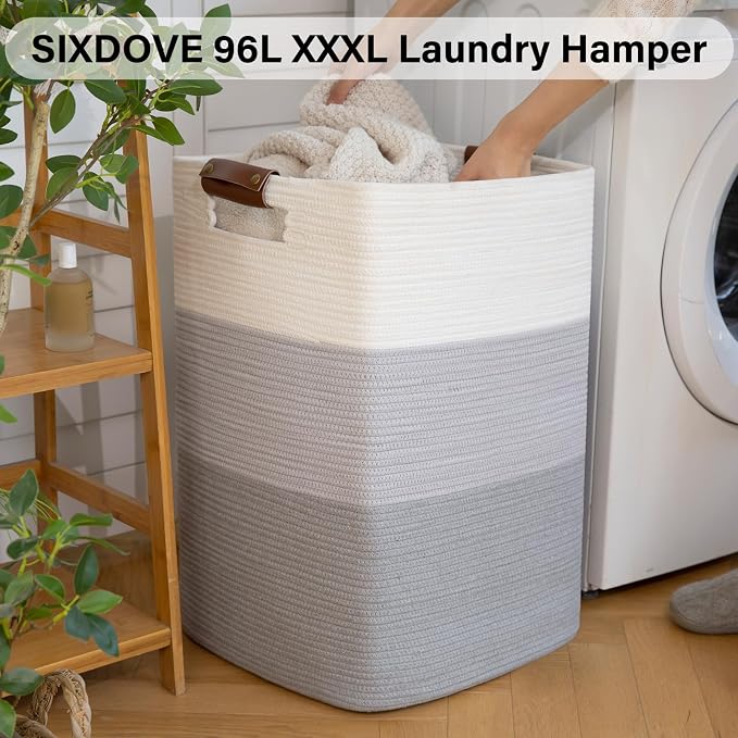 Laundry Hamper 96L Extra Large Laundry Basket, Woven Blanket Basket, Cotton - Image 2
