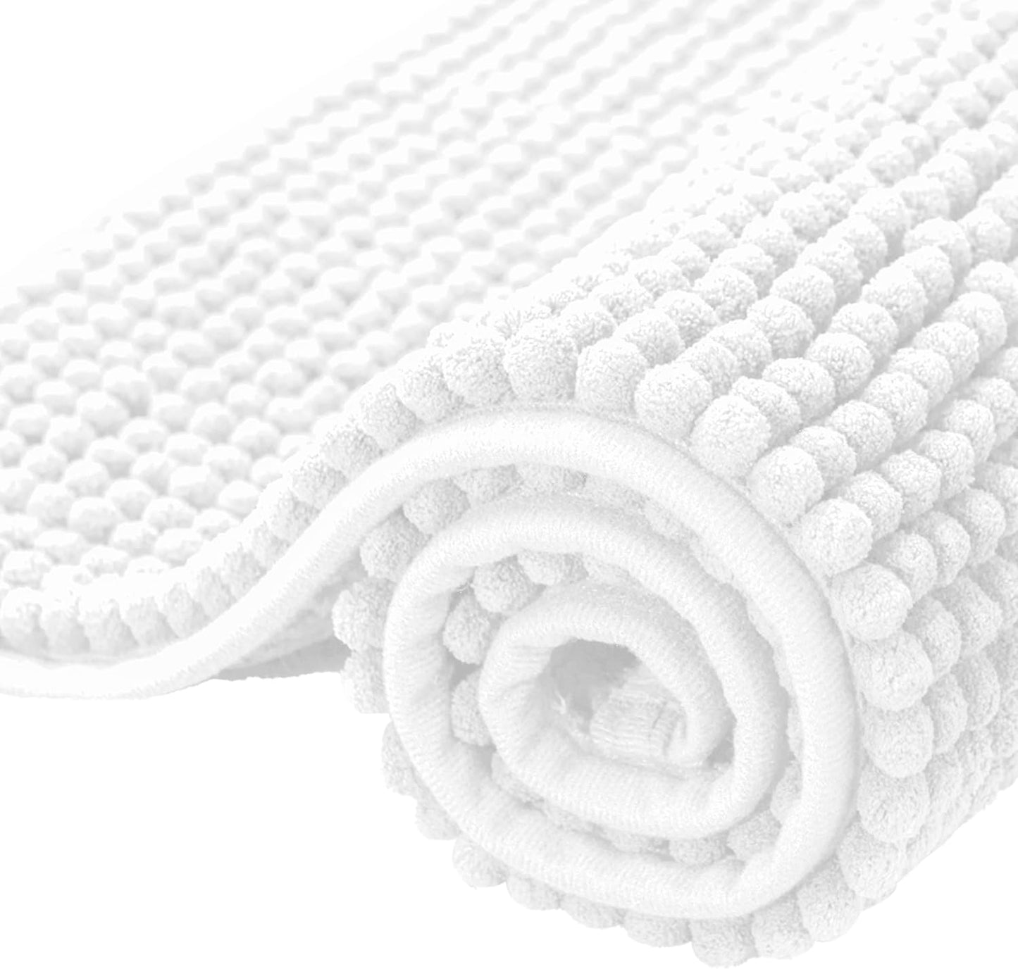 SUBRTEX Bathroom Rugs Chenille Bath Rug Soft Short Plush Bath Mat Soft Shower Mat Water Absorbent Shower Mat Quick Dry Machine Washable(White,18" x 24")