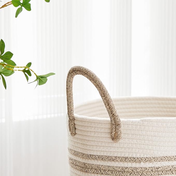 VIPOSCO Large Laundry Hamper, Tall Woven Rope Storage Basket - Image 3