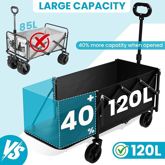 Collapsible Folding Wagon with Tailgate, Wagons Carts Foldable with 350lbs - Image 2