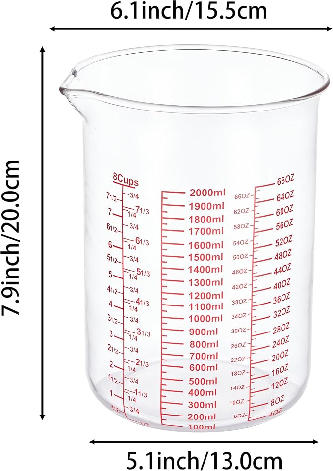 3 Piece Glass Measuring Cup Set, Includes 2-Cup, and 8-Cup High Borosilicate - Image 7