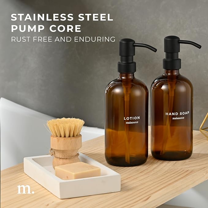 MaisoNovo Soap Dispenser 3-Piece Set | 16.9oz Amber Bottles - Image 7