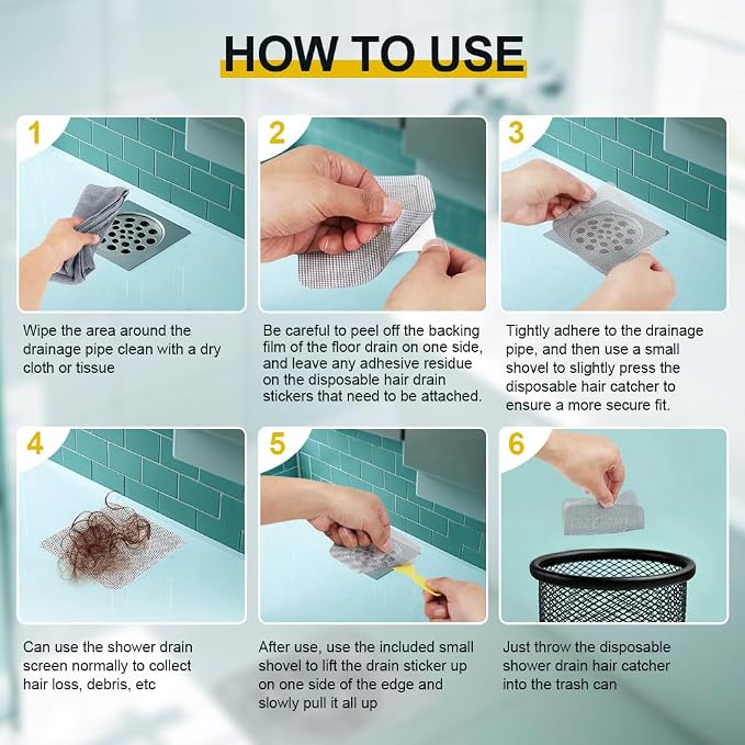 80PCS 4"x4" Disposable Hair Drain Stickers, Anti-Blocking Filter Screen - Image 7