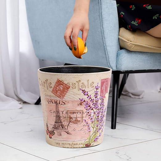 PU Leather Small Trash Can Wastebasket, Round Garbage Container Basket - Image 4