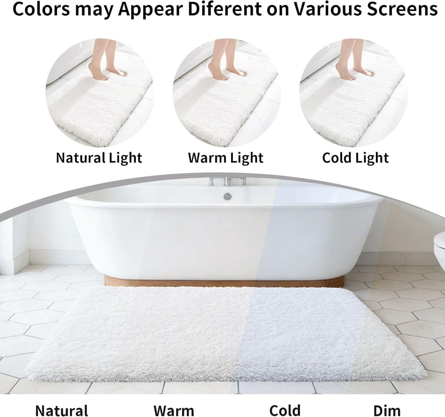 Disolla White Bathroom Rug 17x24 - Non-Slip Plush Small Bath Mat, Highly Absorbent & Ultra Soft Fluffy Floor Mat, Machine Washable for Shower and Tub