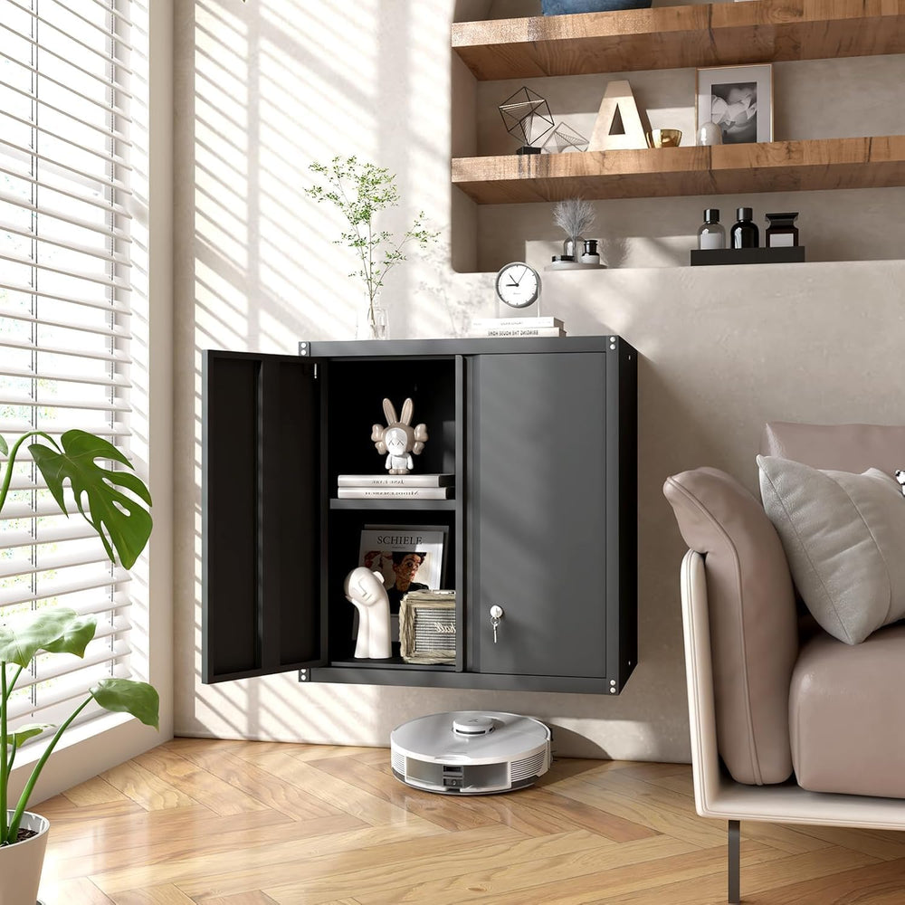 GREATMEET Locking Metal Garage Wall Cabinet with Doors and Shelf