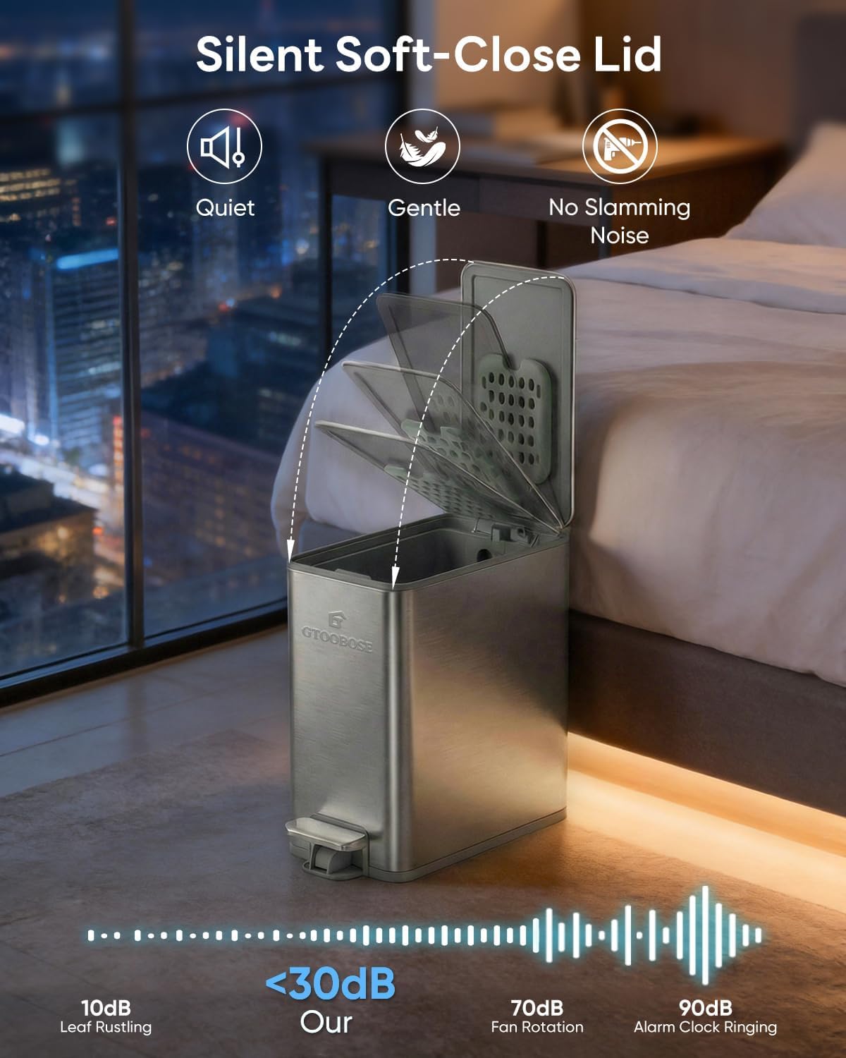 6L/1.6G Slim Bathroom Trash Can, Narrow Stainless Steel Soft-Close Step Pedal Bin with Lid, Odor-free Carbon Box, Removable Inner Bucket, Matte Small Waste Bin for Bedroom, Office, RV(Silver)