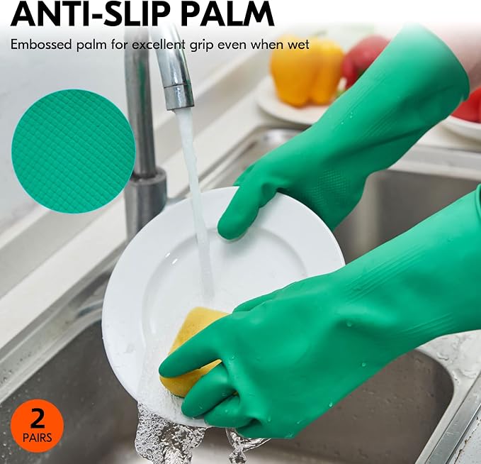 Vgo... 2-Pairs Reusable Household Gloves, Rubber Dishwashing gloves, Extra - Image 5