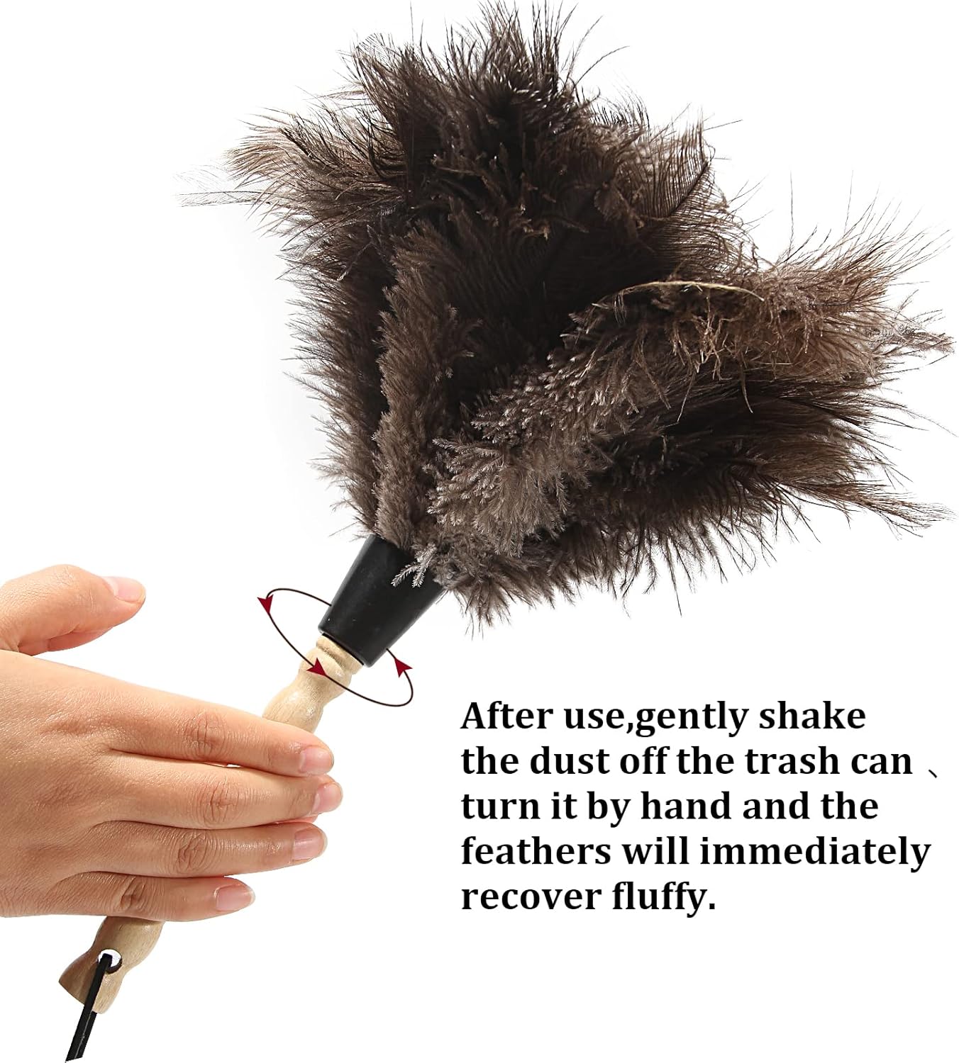 Ostrich Feather Duster 14 inch Feather Duster Fluffy Natural Genuine Ostrich Feathers with Wooden Handle and Eco-Friendly Reusable Handheld Ostrich Feather Duster for Cleaning Supplies